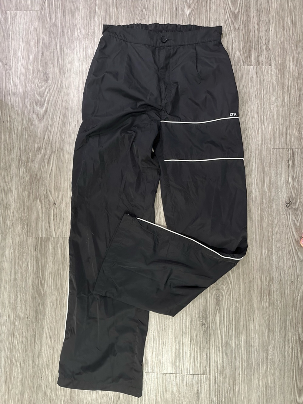 Black Women’s Nylon Track Style Pants with White Piping by Luxe to Kill Size 10